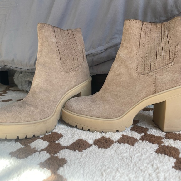 Dolce Vita Beige Suede Ankle Booties with Lug Sole - Picture 3 of 5